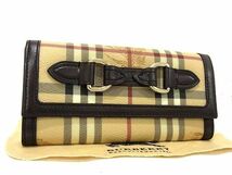 1円 ■極美品■ BURBERRY バーバリー ノバチェック PVC×レザー 二つ折り 長財布 レディース ベージュ系×ブラウン系 AS7930_画像1