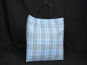 1円 ■美品■ BURBERRY バーバリー ノバチェック ナイロンキャンバス トートバッグ ハンドバッグ レディース ライトブルー系 AW1974