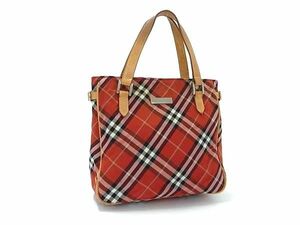 1円 BURBERRY バーバリーブルーレーベル ナイロンキャンバス×レザー チェック柄 トート ハンドバッグ レッド系×マルチカラー AW1976