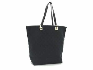 1円 ■美品■ GUCCI グッチ 002 1098 1705 GG柄 GGキャンバス×レザー トートバッグ ハンドバッグ ネイビー系 AS6024