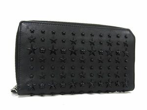 1円 ■美品■ JIMMY CHOO ジミーチュウ カーナビー レザー スタースタッズ ラウンドファスナー 長財布 ウォレット ブラック系 AS7917