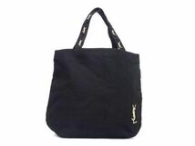 1円 ■美品■ YVESSAINTLAURENT イヴサンローラン キャンバス トート ハンドバッグ レディース ブラック系 BE9658_画像1