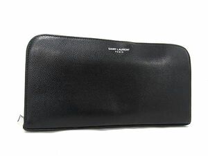 1円 SAINT LAURENT サンローラン レザー ラウンドファスナー 長財布 ウォレット 札入れ レディース メンズ ブラック系 AW2538