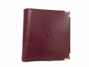 1円 ■極美品■ Cartier カルティエ マストライン レザー 二つ折り 財布 ウォレット 札入れ 小銭入れ カード入れ ボルドー系 AW2554