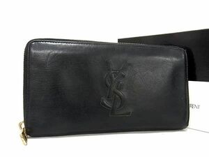 1円 YVESSAINTLAURENT イヴサンローラン レザー ラウンドファスナー 長財布 ウォレット レディース メンズ ブラック系 AW2526