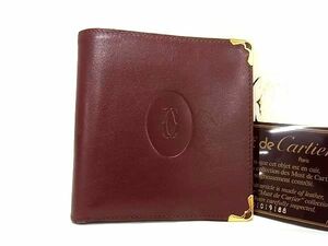 1円 ■美品■ Cartier カルティエ マストライン レザー 二つ折り 財布 ウォレット 札入れ 小銭入れ カード入れ ボルドー系 AW2540