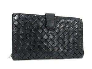 1円 BOTTEGA VENETA ボッテガヴェネタ イントレチャート レザー 二つ折り 財布 ウォレット 小銭入れ 札入れ ブラック系 AU9680