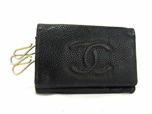 1円 CHANEL シャネル ココマーク キャビアスキン 6連 キーケース 鍵入れ レディース メンズ ブラック系 CC1910