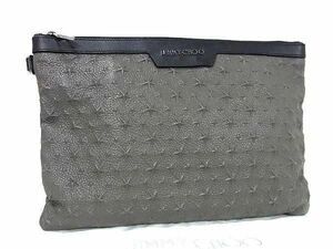 1円 ■極美品■ JIMMY CHOO ジミーチュウ デレク スタースタッズ レザー クラッチバッグ セカンドバッグ グレー系 AX1086