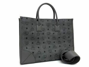 1円 ■極美品■ MCM エムシーエム ヴィセトス柄 レザー 2WAY ハンドバッグ トート ショルダー 肩掛け レディース メンズ グレー系 AX1060