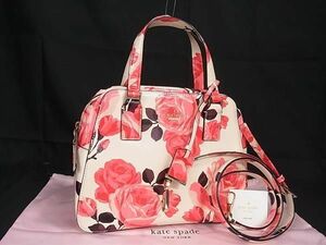 1円 ■極美品■ kate spade ケイトスペード PVC フラワー 花柄 2WAY ハンドバッグ ショルダーバッグ 斜め掛けかばん ピンク系 AU9947