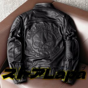 ハレーバイクレザージャケット 上品　本革 高級　牛革　ライダースジャケット 革ジャン Ｓ～5XL　黒