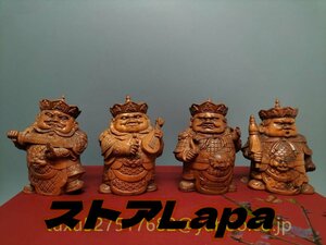 仏教工芸品 四天王像 Q版 一式 四天王 総柘植材　時代彫刻　古美術　木彫仏教　精密彫刻 仏師で仕上げ品