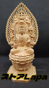 仏教美術 精密彫刻 仏像 手彫り 総檜材 仏師で仕上げ品 文殊菩薩 座像 珍品 高さ29cm