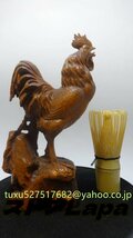 新作 拓植木細彫 十二干支 鶏 置物 鳥 古美術 時代彫刻 美術工芸_画像2