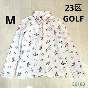 23区GOLF レディースゴルフウェア　総柄　ビジュー　ポロシャツ　M