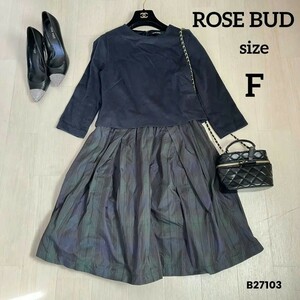 ROSE BUD　長袖ワンピース　ネイビー系　FREE SIZE