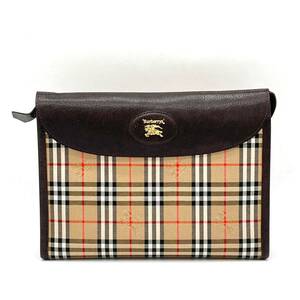 1円 未使用 Burberrys BURBERRY バーバリー ノバチェック シャドーホース ブラウン クラッチバッグ セカンドバッグ キャンバス レザー