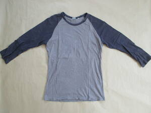 UNIQLO 七分袖 ツートンカラー ラグランTシャツ グレージュ×グレー M 身幅47cm ユニクロ Tシャツ ロンT