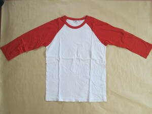 UNIQLO 七分袖 ツートンカラー ラグランTシャツ 白×オレンジ M 身幅48cm ユニクロ Tシャツ ロンT