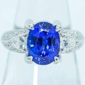 ★1円スタ!超豪華！良色天然 鑑定付【3.02ct&D0.63ct】PT900 10.1g ♯12 プラチナ 大粒天然タンザナイト ダイヤリング 指輪 仕上げ済