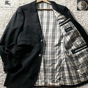 極美品/Lサイズ●バーバリーブラックレーベル テーラードジャケット ブレザー BURBERRY BLACK LABEL 紺ブレ ノバチェック ホース 銀ボタン