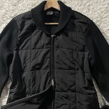 極美品/Lサイズ●アルマーニ エクスチェンジ ナイロン切替 ダブルジップ ニット ジャケット ARMANI EXCHANGE 中綿キルティング ロゴタグ 黒_画像3