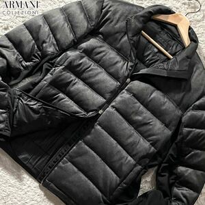 XXLサイズ●アルマーニ コレツィオーニ ダウンジャケット アウター ライト ARMANI COLLEZIONI 中綿 ダブルジップ 切替 ストレッチ グレー