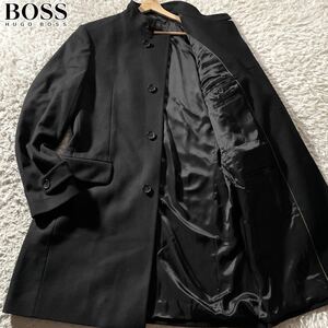 極美品/XLサイズ●ヒューゴボス マオカラー ウールコート ロング丈 ジャケット HUGO BOSS ビジネス 通勤◎ 黒 ブラック 大谷翔平 52