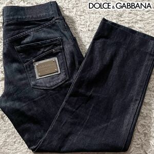 Lサイズ●ドルチェ&ガッバーナ デニム ジーンズ ジーパン Gパン パンツ DOLCE&GABBANA インディゴ メンズコレクション ロゴ金具プレート 50