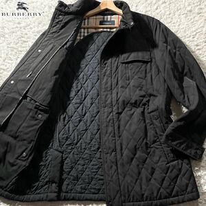 美品/XLサイズ●バーバリーロンドン キルティングコート ジャケット 中綿 アウター BURBERRY LONDON ベルト ノバチェック 黒 ブラック