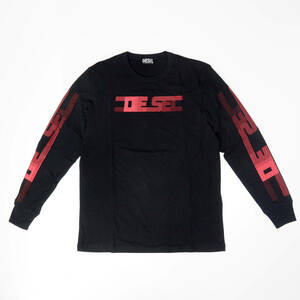 新品正規品 DIESEL ディーゼル T-JUST-LS E5 サイドライン ロゴ 長袖 Tシャツ ロンT ブラック ブラック S