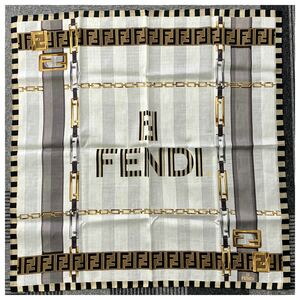 フェンディ ズッカ柄 ロゴ チェーン 57×58 スカーフ ハンカチーフ ブラウン FENDI 