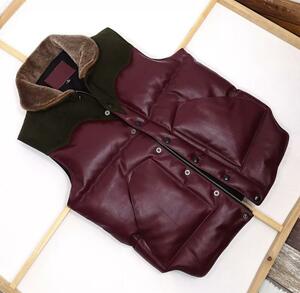  very stylish ., cow leather . sheepskin .... hutch, down vest, very warm. 