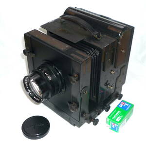 歴史的 木製カメラ メーカー不詳 レンズ部後付？ FUJINAR 210mm f4,5(綺麗)豪華 頑丈な造り蛇腹カメラ コレクション 研究資料等