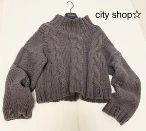 cityshop☆BULKY CABLEハイネックケーブルニット　プルオーバー