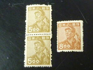 24　S　№30　日本切手　1948-49年　産業図案　#266 5円 ペア・＃269 8円　計2点　未使用NH　【型価 8,000円】