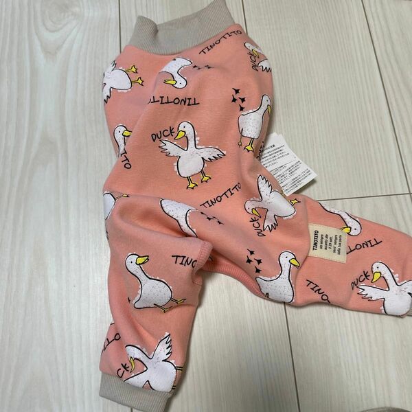 ティノティート　tinotito 犬服　ドッグウェア　つなぎ　オールインワン　アヒル　ダック　duck ピンク　Lサイズ　新品