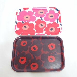 MARIMEKKO◆マリメッコ ウニッコ MINI UNIKKO トレイ 2点セット（レッド系・ワイン系）◆USED