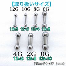 6G ボディピアス BIG ストレートバーベル 拡張 12mm×8mm サージカルステンレス インターナルtype silver 着脱簡単【匿名配送】_画像3