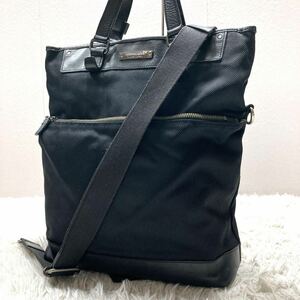 美品 バーバリーブラックレーベル BURBERRY BLACKLABEL ショルダーバッグ ブリーフケース A4可 斜め掛け 2way 黒 レザー ナイロン ビジネス