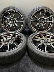 195/45R17 YOKOHAMA/ADVAN FVEVA 21年製 Weds Sport SA-25R レッドライトクローム 17インチ 7J ＋43 100 4H 夏タイヤ 4本 (2-E798)