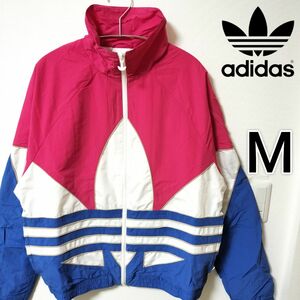 アディダス BIGトレフォイル 青ピンク アウトライン ナイロンジャケット M ウィンドブレーカー adidas