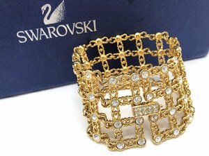 キングラム[05]SWAROVSKI[スワロフスキー]60Pクリスタル チェーンメッシュ ブレスレット★美品/箱付★ゴールド パーティー【送料無料】8021