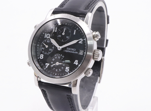 【ト長】SEIKO セイコー 7T32-7D60 クロノグラフ 3針 ブラック文字盤 黒 QZ 社外ベルト 動作未確認 メンズ 腕時計 AG000IOB02
