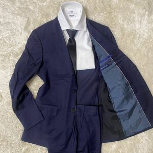 美品 現行 ポールスミス × Ermenegildo Zegna スーツ ストライプ パイピング 花柄 極上ウール シルク ネイビー Mサイズ