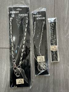 ウォレットチェーン　ブレスレット　ネックレス　シルバー色　アクセサリー　キーチェーン　メンズ　3点セット　閉店掘り出し物