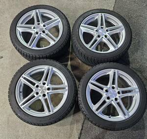 中古品 ユーロフォルッシュ 17インチ 7.5J +52 5穴 PCD112 ミシュラン X-ice 205/50R17 2022年製 4本セット ベンツ Aクラス