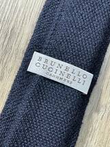 美品 ″BRUNELLO CUCINELLI″ ブルネロクチネリ ネイビーソリッド カシミア100% ニットタイ ブランドネクタイ 401121_画像3