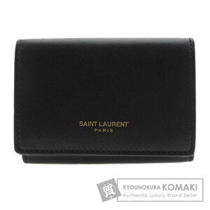 SAINT LAURENT サンローラン ロゴモチーフ ミニウォレット 三つ折り 二つ折り財布（小銭入れあり） カーフ レディース 中古